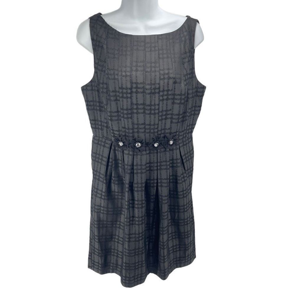 Max and Cleo Womens Sheath Dress Plaid Cocktail Sleeveless Pleated Lined Gray 12